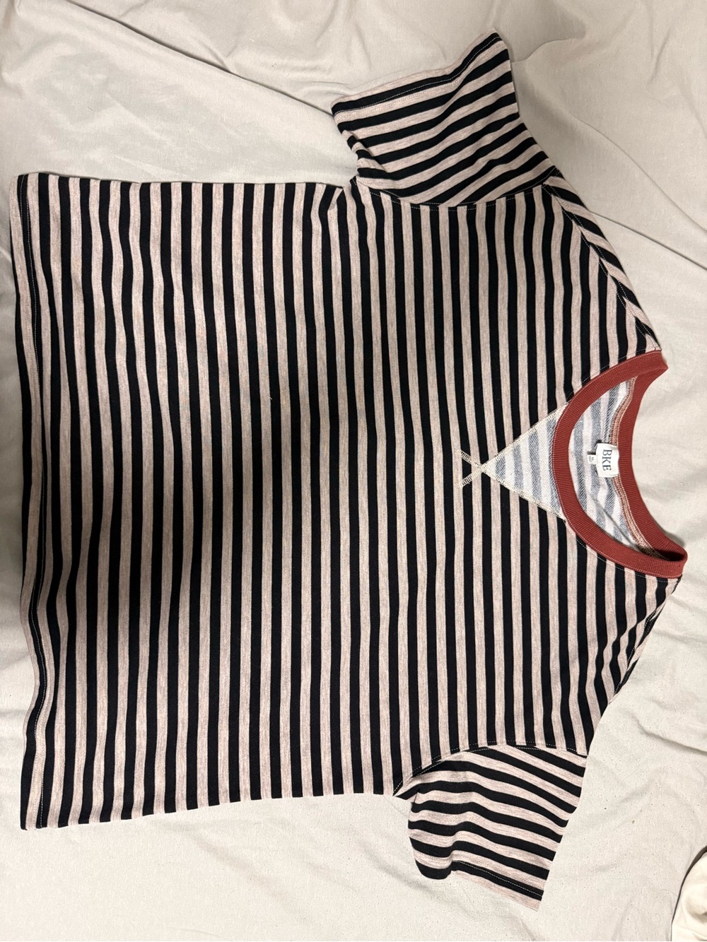BKE Black & Cream Striped Short-Sleeve Tee with Red Trim